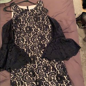Eliza J “cold shoulder” lace dress w bell sleeves